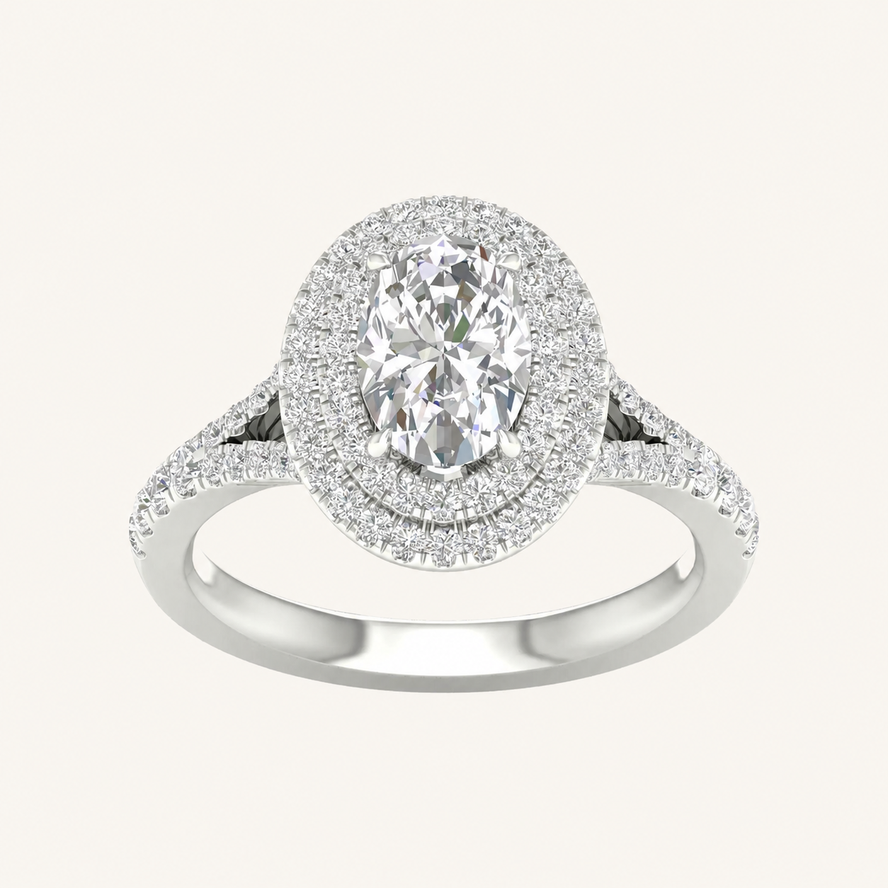 2CT Oval Cut Lab Grown Diamond Double Halo Ring