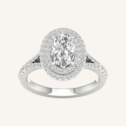2CT Oval Cut Lab Grown Diamond Double Halo Ring