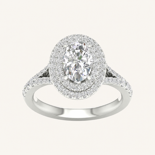 2CT Oval Cut Lab Grown Diamond Double Halo Ring