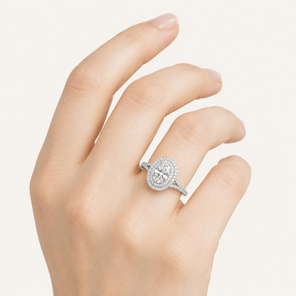 2CT Oval Cut Lab Grown Diamond Double Halo Ring