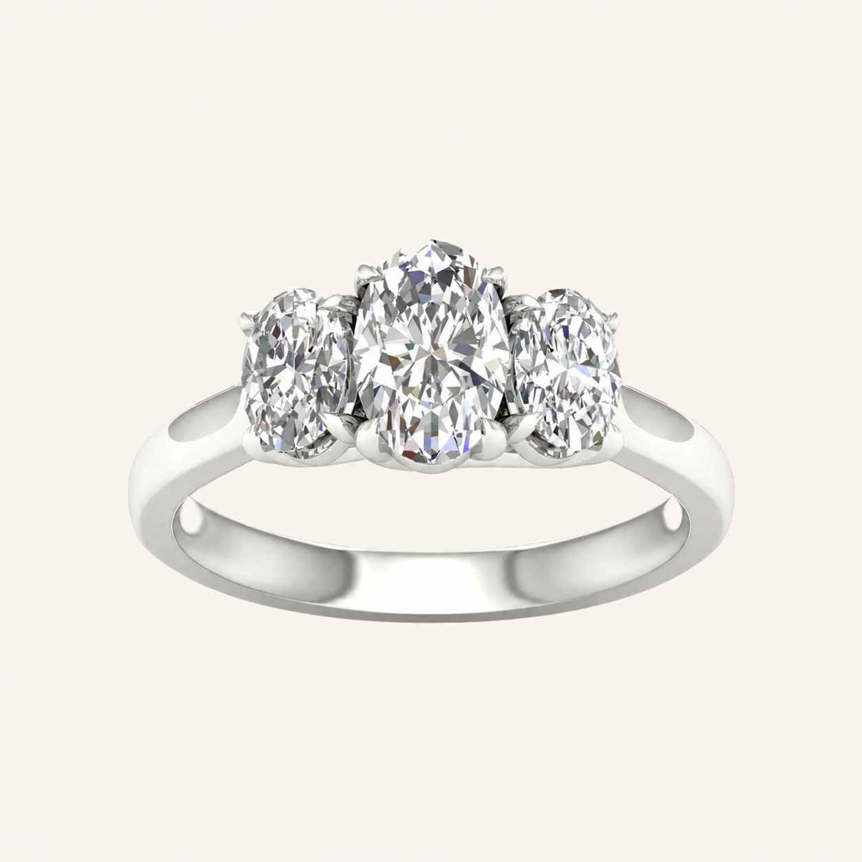 2CT Oval Cut Lab Grown Diamond Three Stone Ring