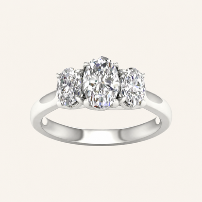 2CT Oval Cut Lab Grown Diamond Three Stone Ring