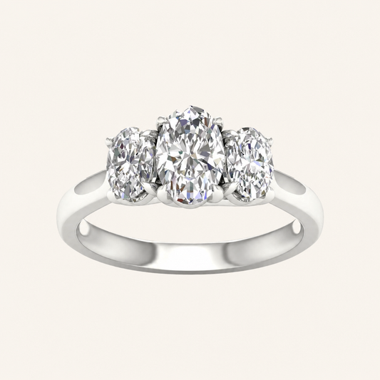 2CT Oval Cut Lab Grown Diamond Three Stone Ring