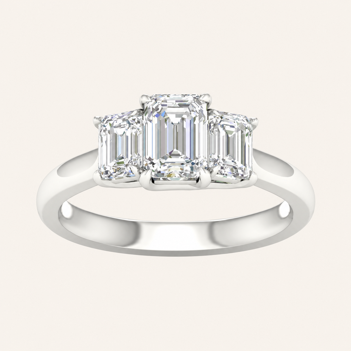 2CT Emerald Cut Lab Grown Diamond Three Stone Ring