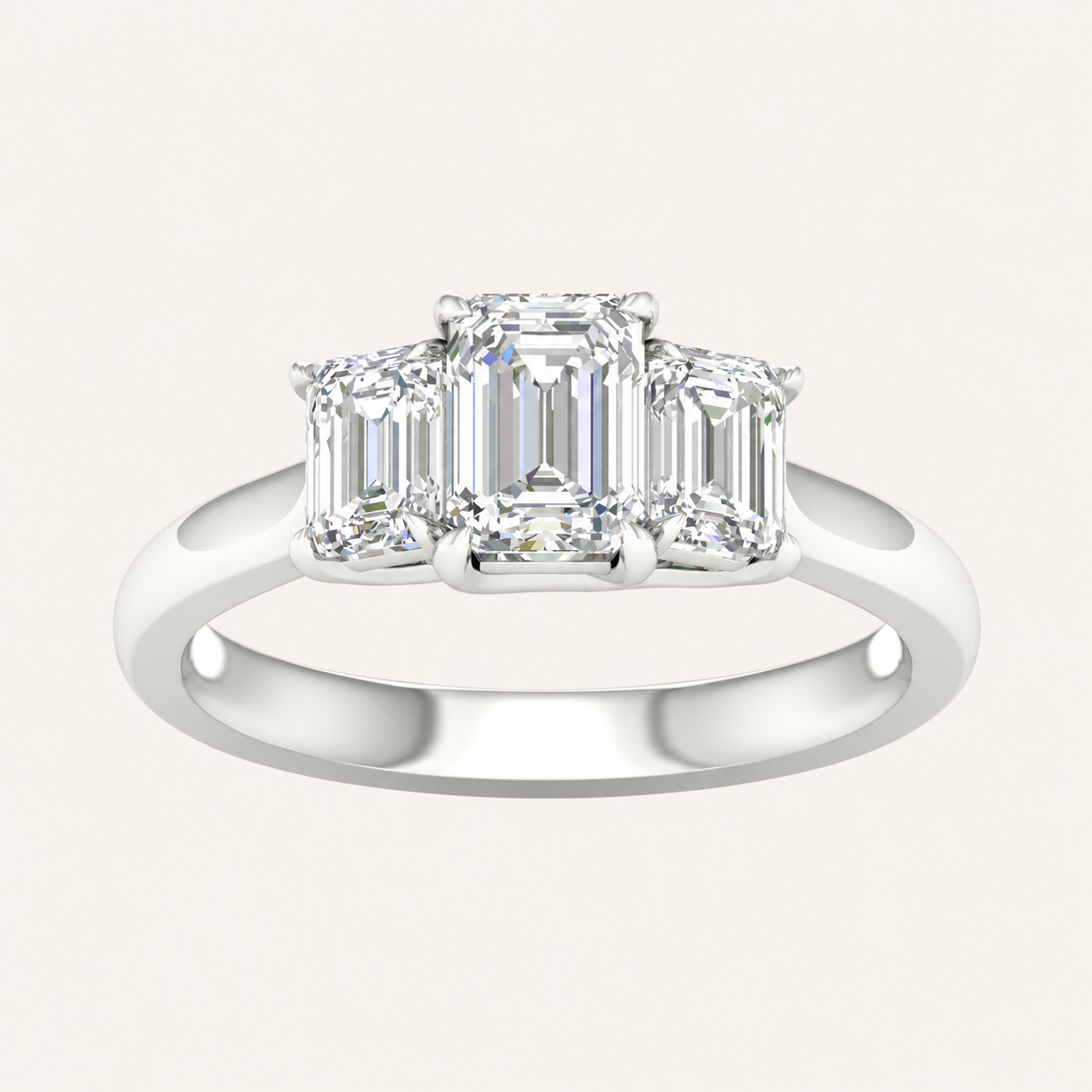 2CT Emerald Cut Lab Grown Diamond Three Stone Ring