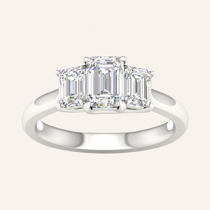 2CT Emerald Cut Lab Grown Diamond Three Stone Ring