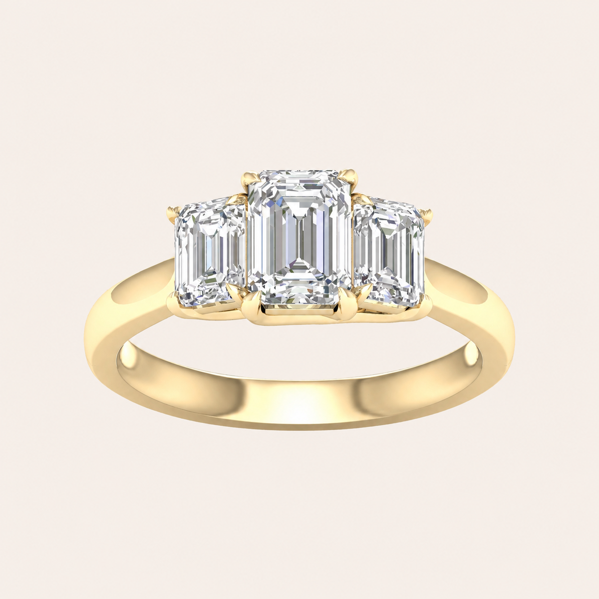 2CT Emerald Cut Lab Grown Diamond Three Stone Ring