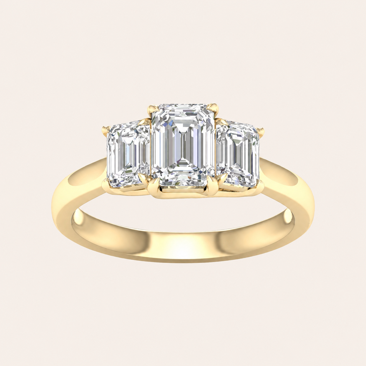 2CT Emerald Cut Lab Grown Diamond Three Stone Ring
