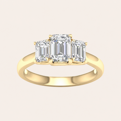 2CT Emerald Cut Lab Grown Diamond Three Stone Ring