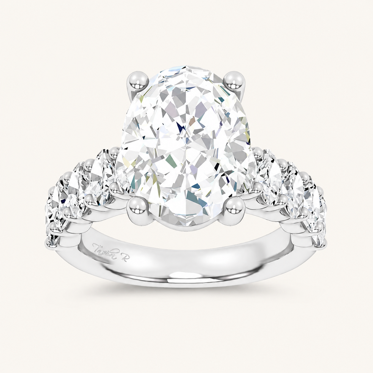 6.6CT Oval Cut Certified Lab Grown Diamond Cluster Ring