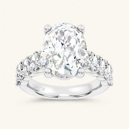 6.6CT Oval Cut Certified Lab Grown Diamond Cluster Ring