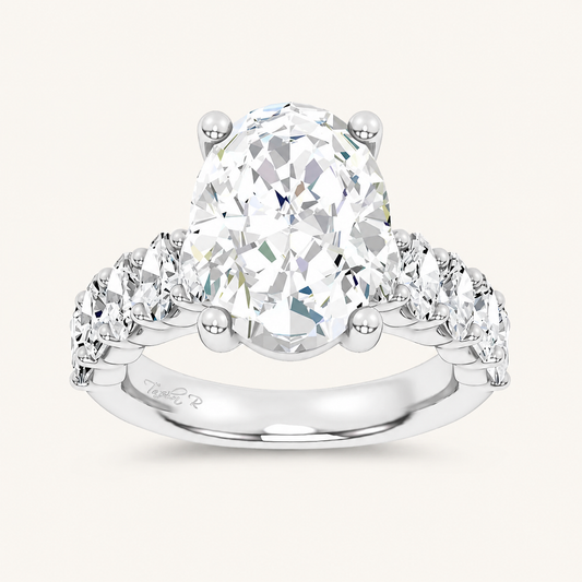6.6CT Oval Cut Certified Lab Grown Diamond Cluster Ring