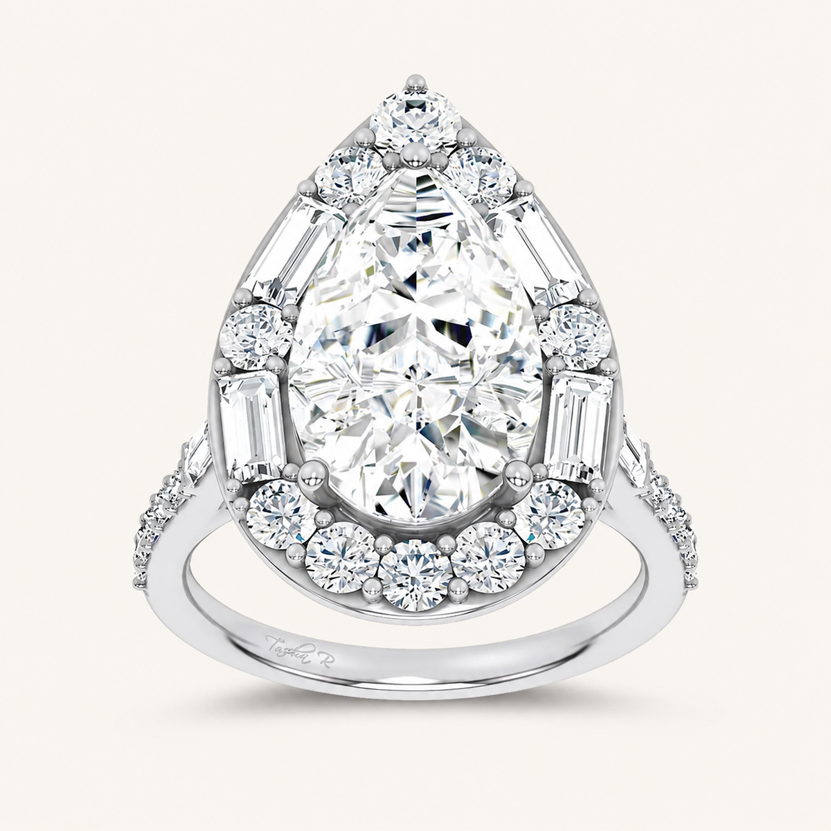 6.82CT Pear Cut Certified Lab Grown Diamond Halo Ring