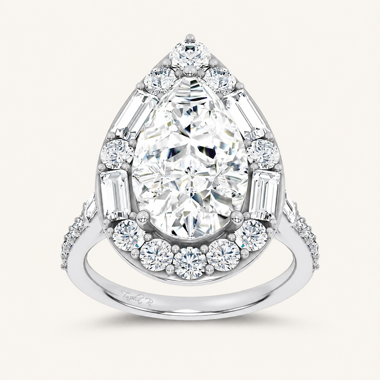 6.82CT Pear Cut Certified Lab Grown Diamond Halo Ring