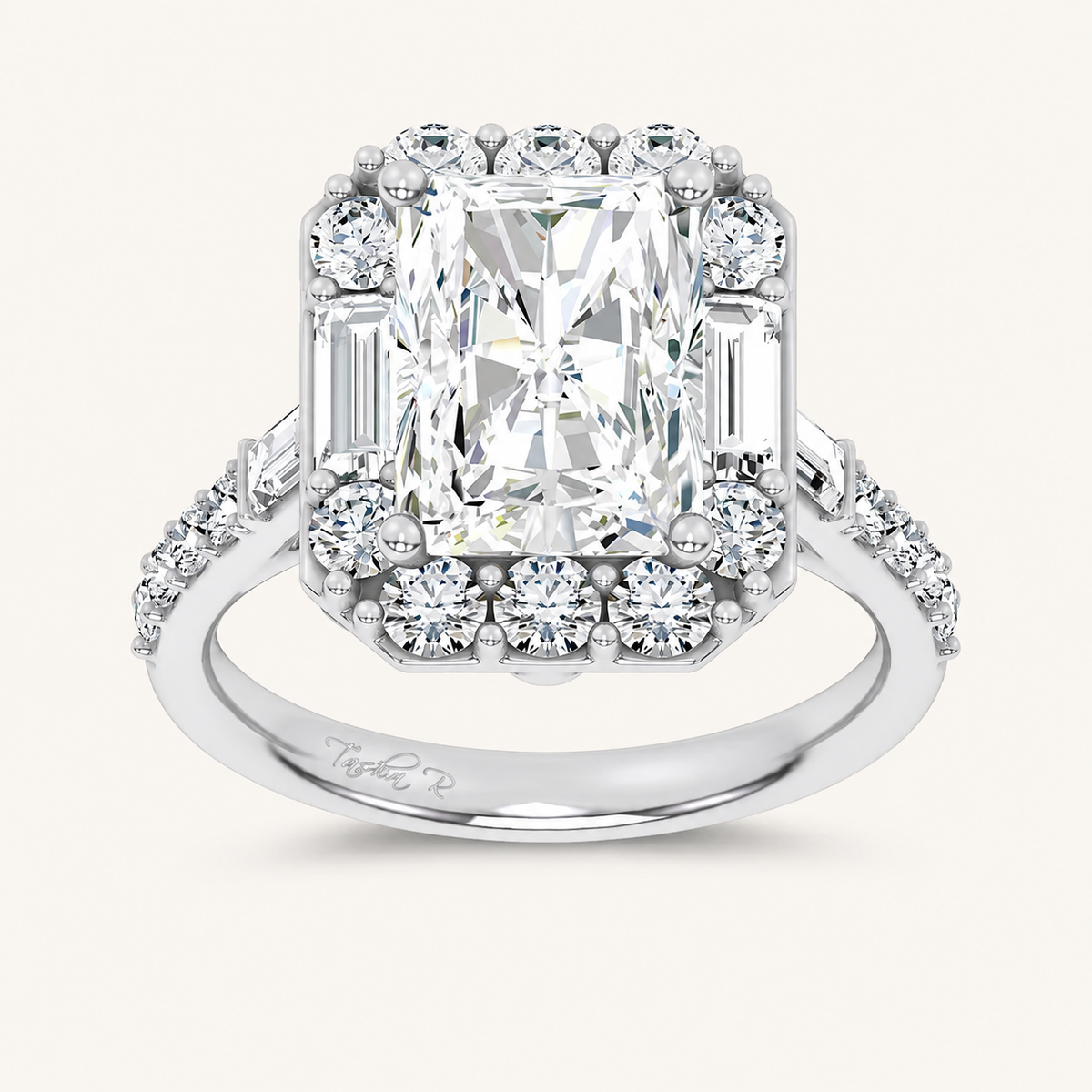 6.9CT Radiant Cut Certified Lab Grown Diamond Halo Ring