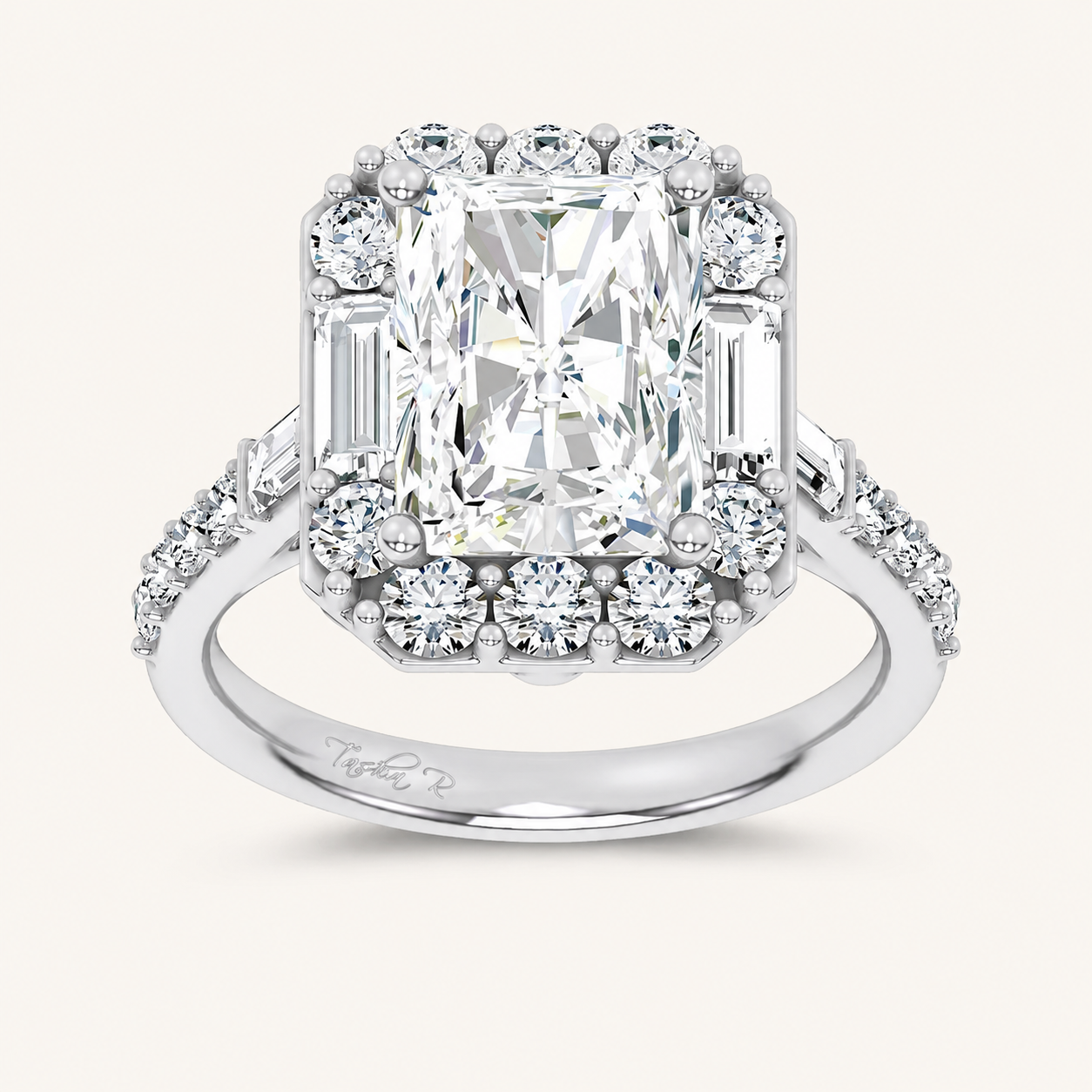 6.9CT Radiant Cut Certified Lab Grown Diamond Halo Ring