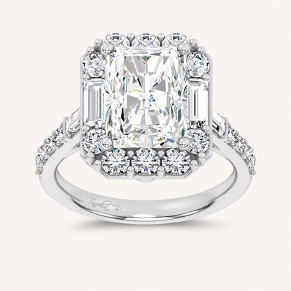 6.9CT Radiant Cut Certified Lab Grown Diamond Halo Ring
