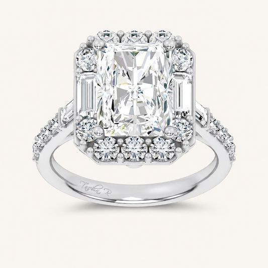 6.9CT Radiant Cut Certified Lab Grown Diamond Halo Ring