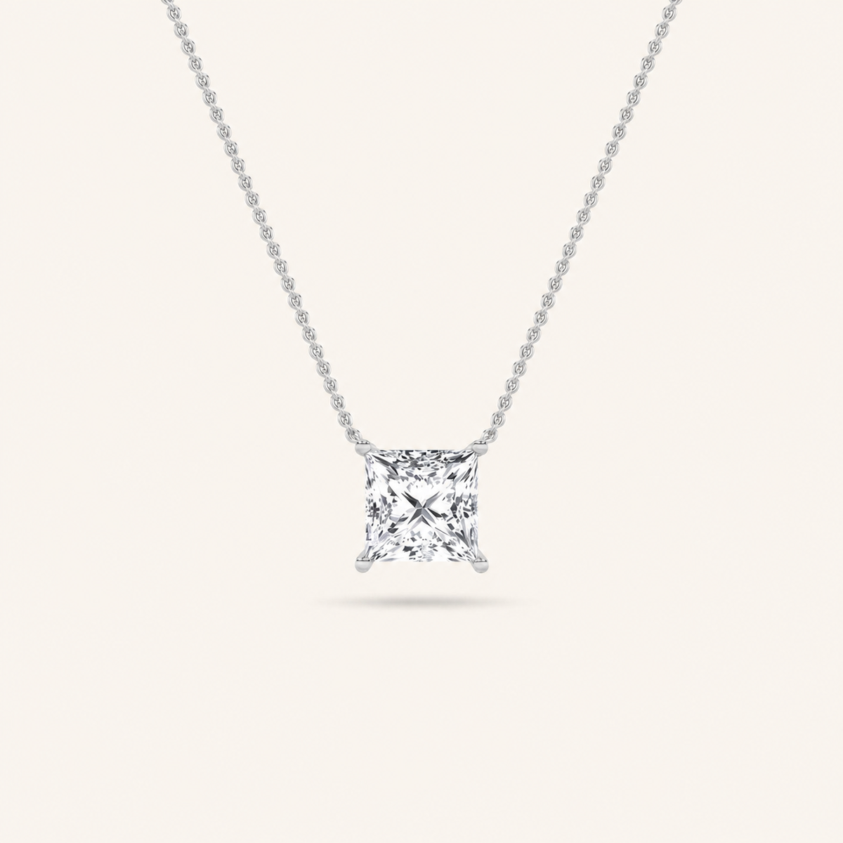 1.00 CT Princess Cut Lab Grown Diamond Solitaire Necklace