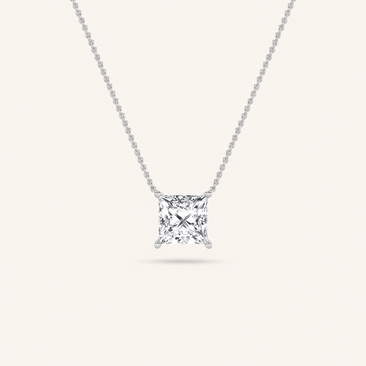 1.00 CT Princess Cut Lab Grown Diamond Solitaire Necklace