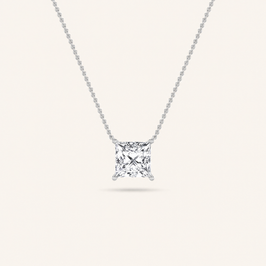 1.00 CT Princess Cut Lab Grown Diamond Solitaire Necklace