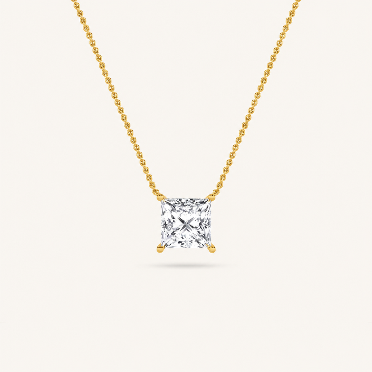 1.00 CT Princess Cut Lab Grown Diamond Solitaire Necklace