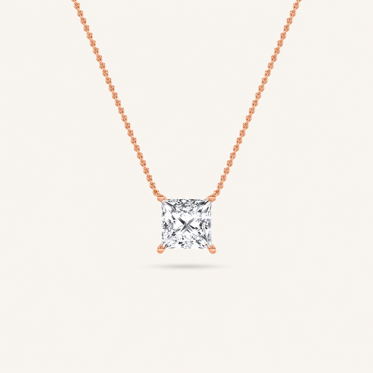 1.00 CT Princess Cut Lab Grown Diamond Solitaire Necklace
