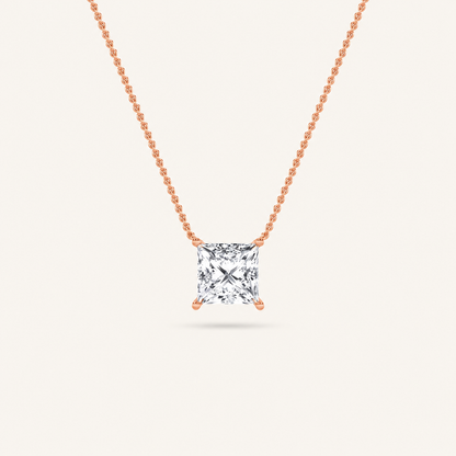 1.00 CT Princess Cut Lab Grown Diamond Solitaire Necklace
