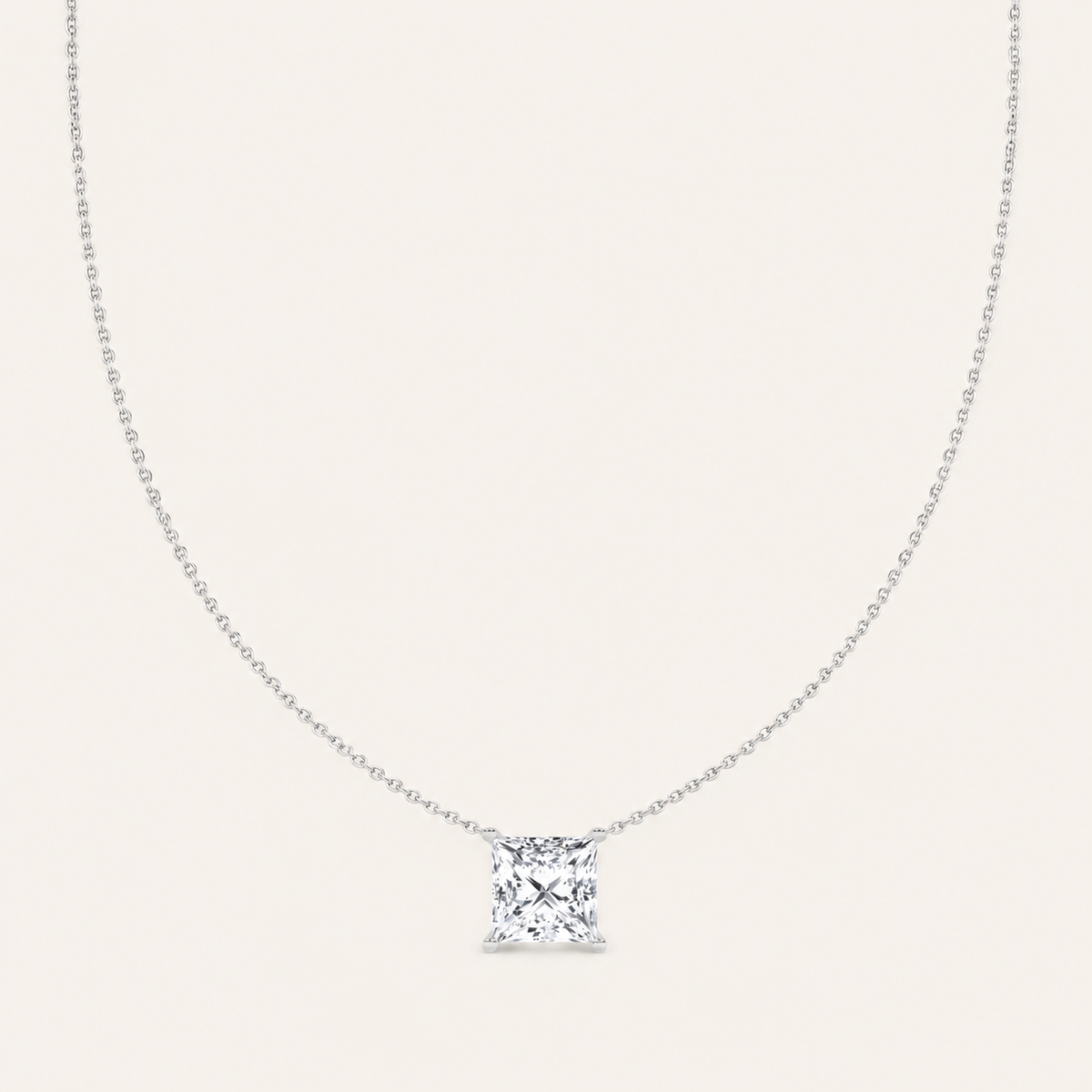 1.00 CT Princess Cut Lab Grown Diamond Solitaire Necklace