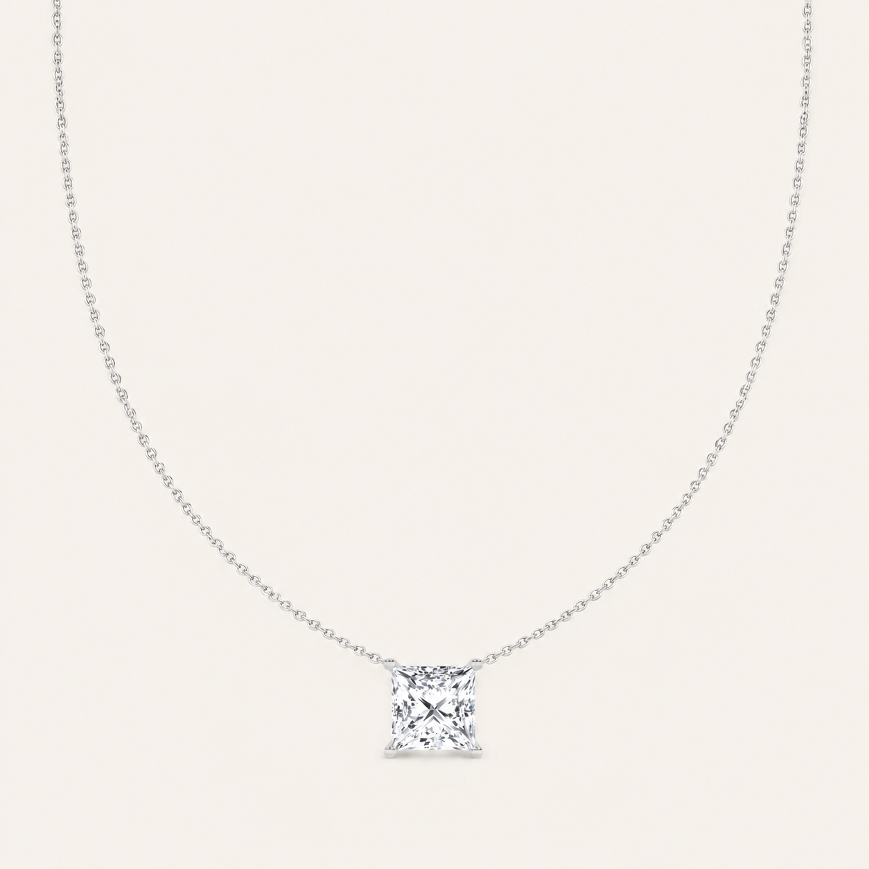 1.00 CT Princess Cut Lab Grown Diamond Solitaire Necklace