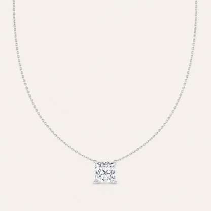 1.00 CT Princess Cut Lab Grown Diamond Solitaire Necklace