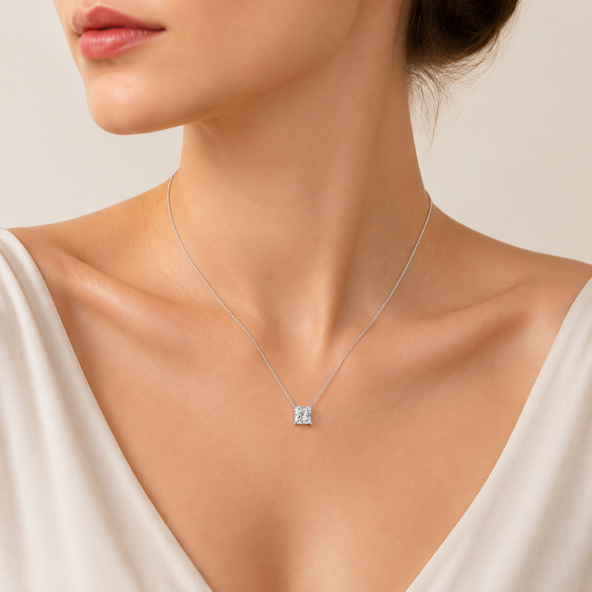 1.00 CT Princess Cut Lab Grown Diamond Solitaire Necklace