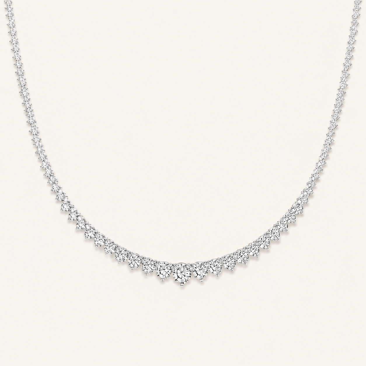 20.00 CT Round Cut Lab Grown Diamond Three Prong Graduating Necklace