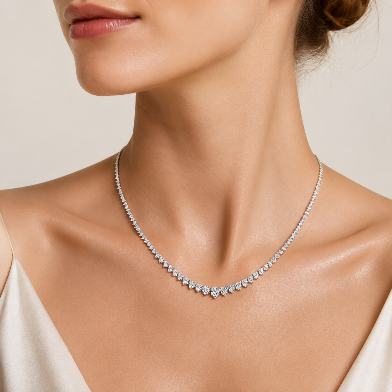 20.00 CT Round Cut Lab Grown Diamond Three Prong Graduating Necklace