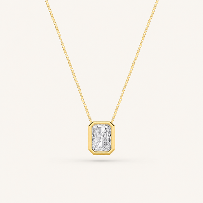 1.00 CT Radiant Cut Lab Grown Diamond Bezel Set Solitaire Pendant