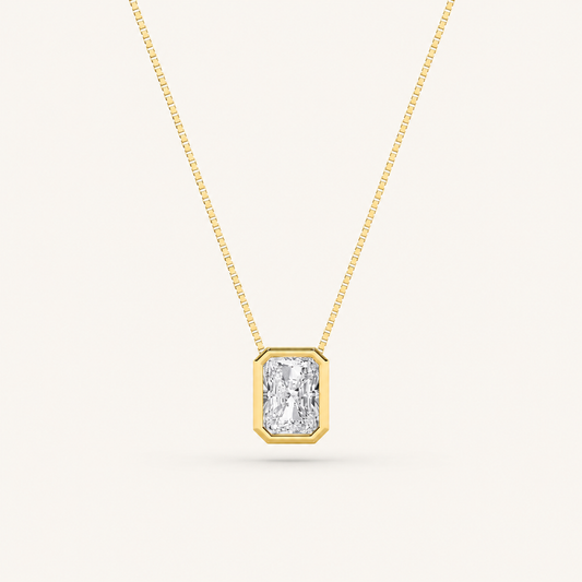 1.00 CT Radiant Cut Lab Grown Diamond Bezel Set Solitaire Pendant