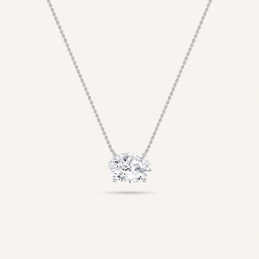 3.00 CT Oval Cut Lab Grown Diamond East West Solitaire Necklace