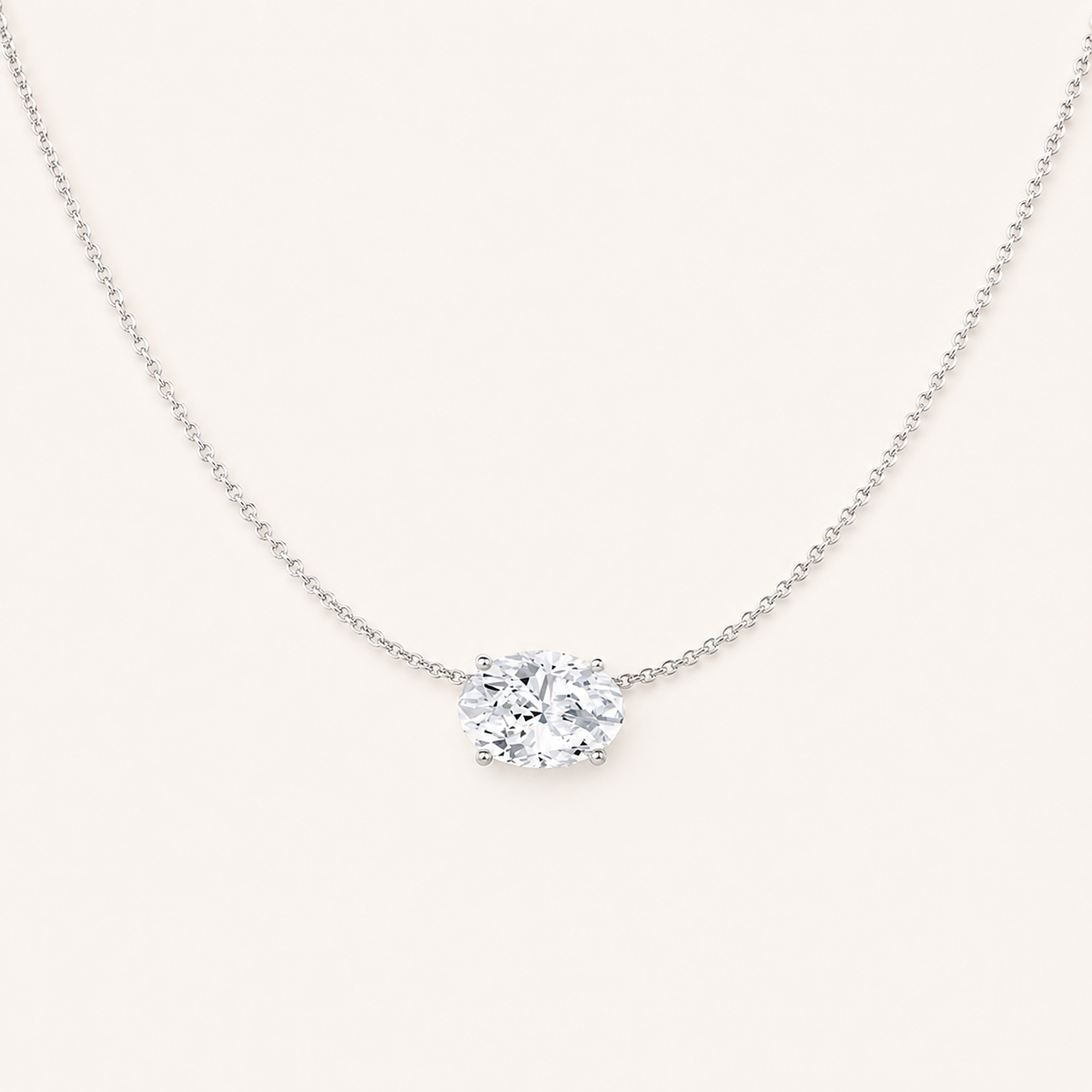 3.00 CT Oval Cut Lab Grown Diamond East West Solitaire Necklace