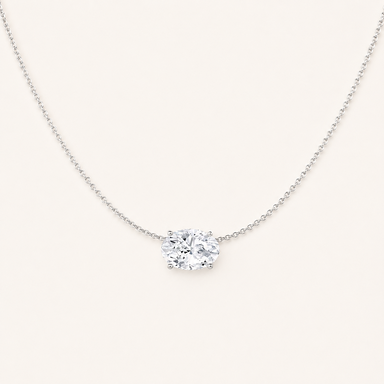 3.00 CT Oval Cut Lab Grown Diamond East West Solitaire Necklace