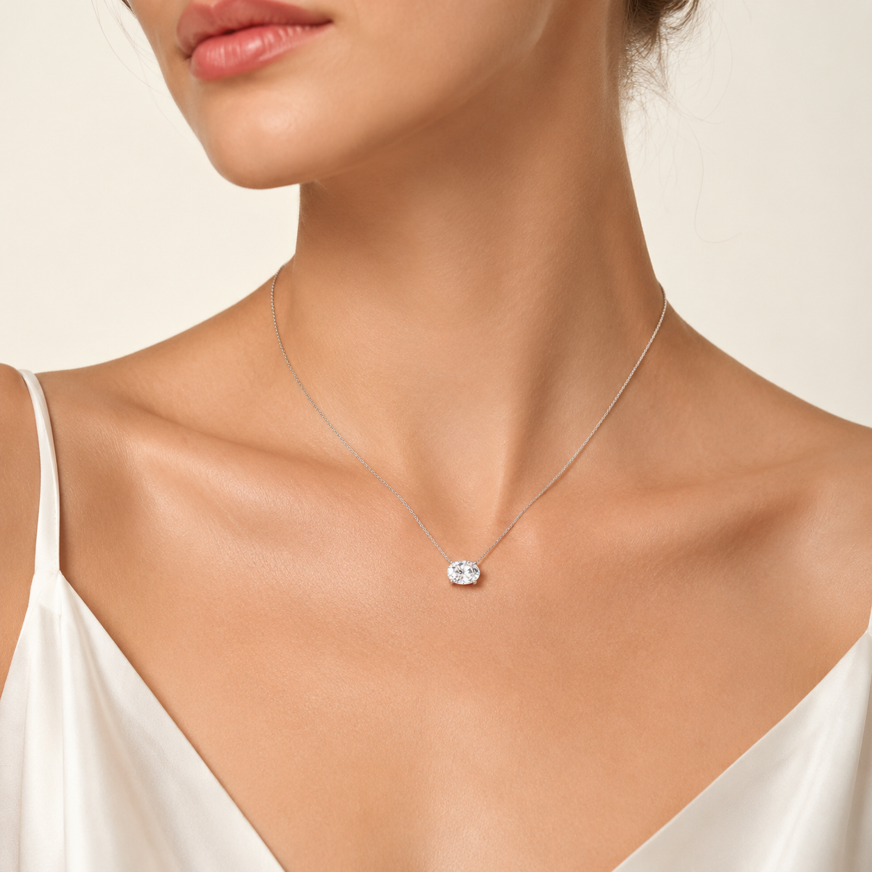 3.00 CT Oval Cut Lab Grown Diamond East West Solitaire Necklace