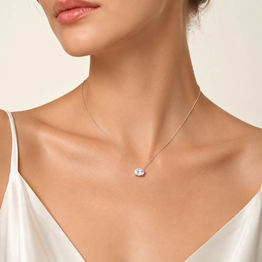 3.00 CT Oval Cut Lab Grown Diamond East West Solitaire Necklace