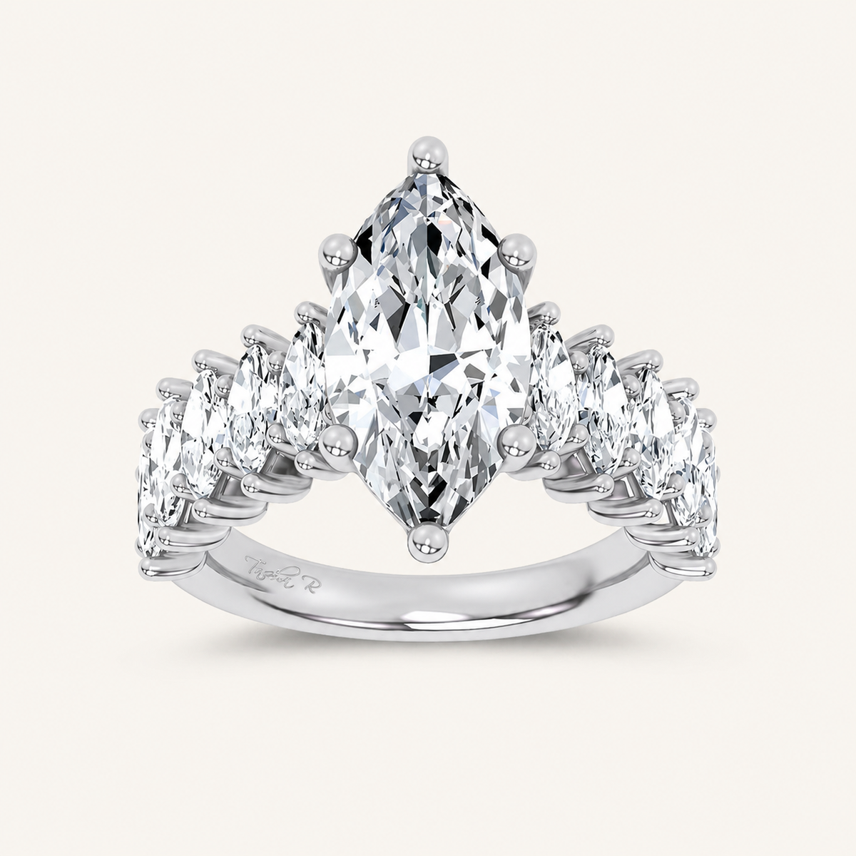 4.6CT Marquise Cut Certified Lab Grown Diamond Cluster Ring
