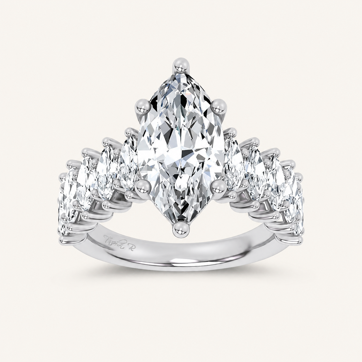 4.6CT Marquise Cut Certified Lab Grown Diamond Cluster Ring