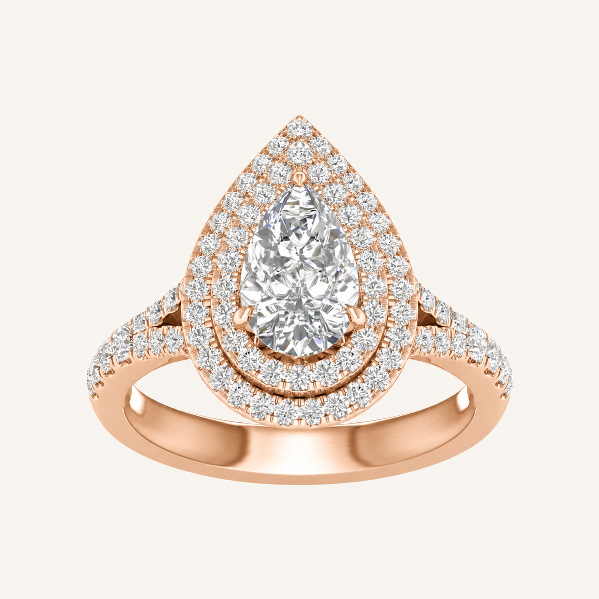 2CT Pear Cut Lab Grown Diamond Double Halo Ring