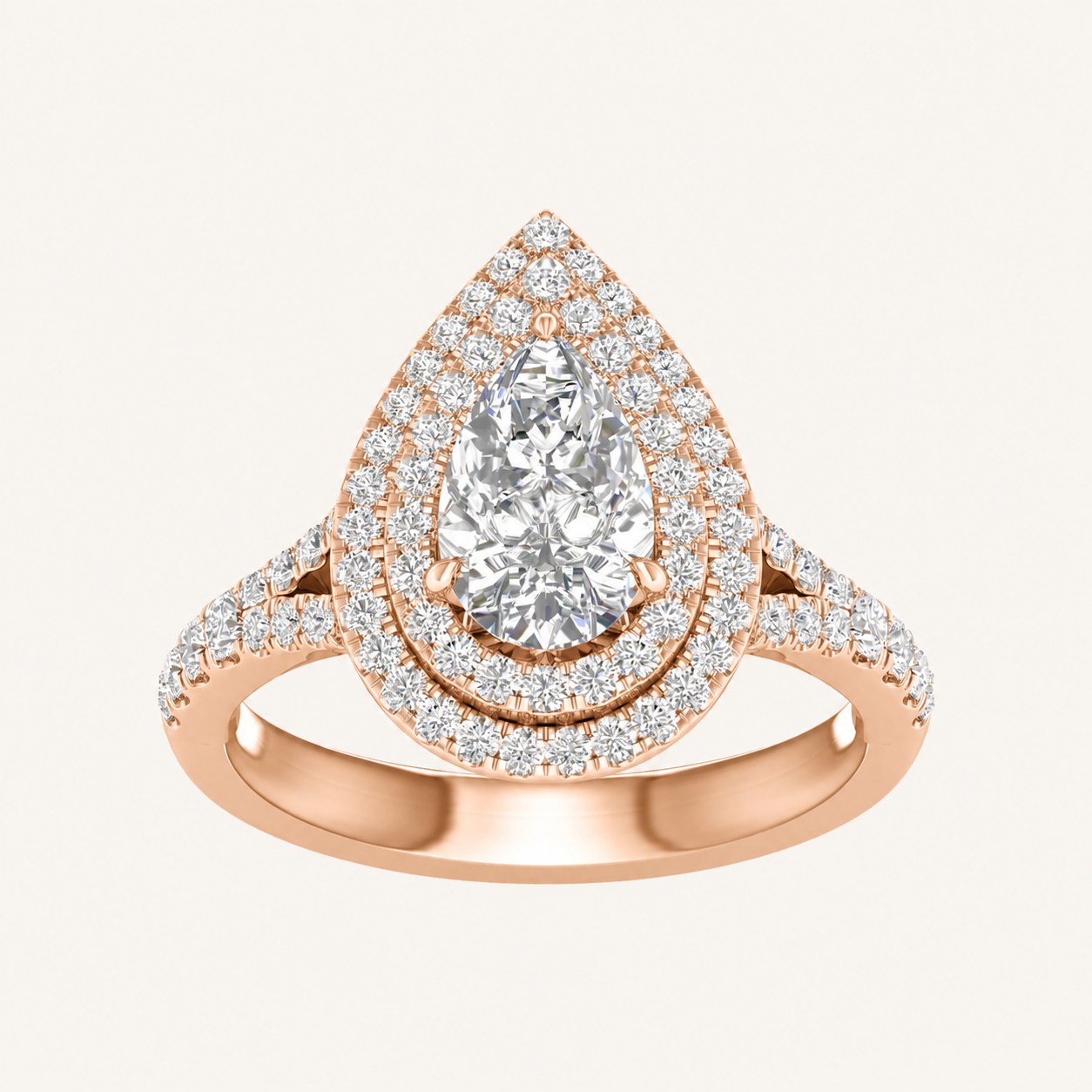 2CT Pear Cut Lab Grown Diamond Double Halo Ring