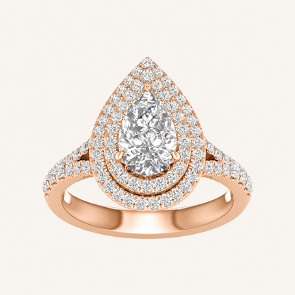 2CT Pear Cut Lab Grown Diamond Double Halo Ring