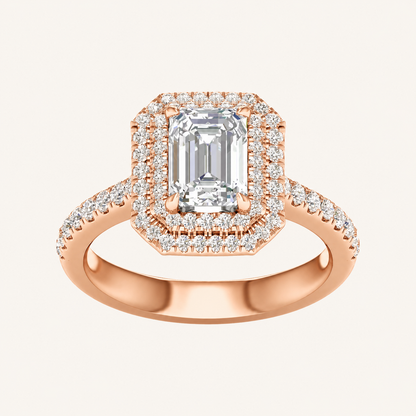 2CT Emerald Cut Lab Grown Diamond Double Halo Ring