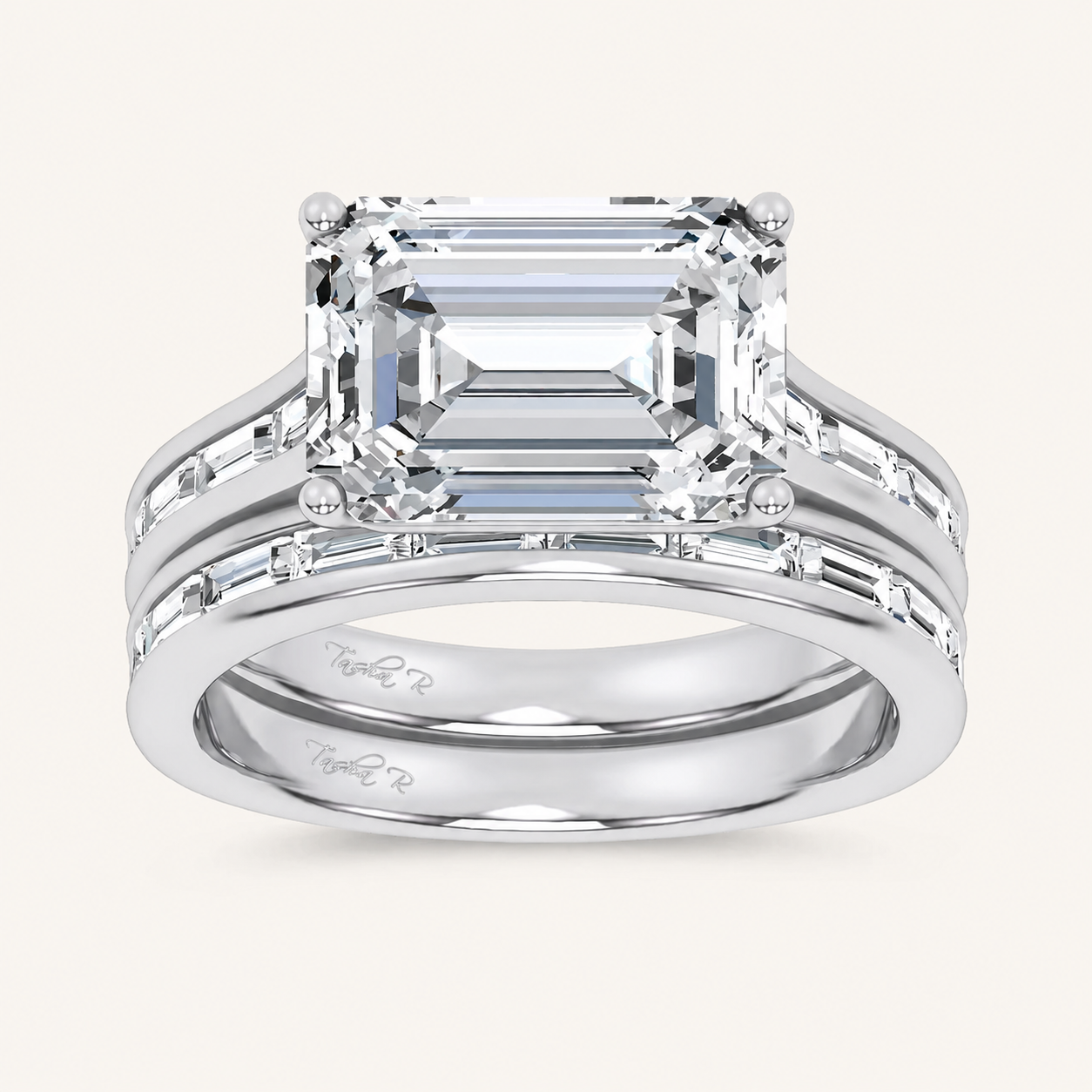 5.72CT Emerald Cut Certified Lab Grown Diamond Bridal Set