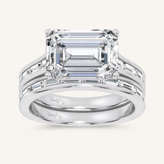 5.72CT Emerald Cut Certified Lab Grown Diamond Bridal Set