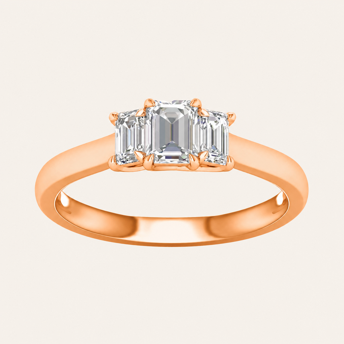 1CT Emerald CutLab Grown Diamond Three Stone Ring